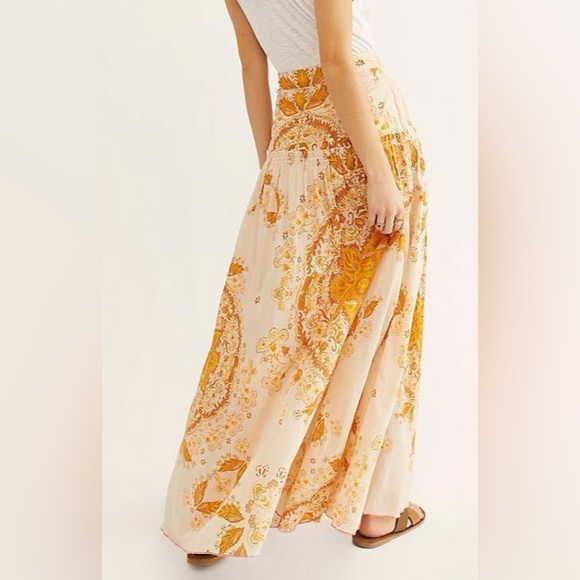 Free People Farrah Drop Waist Maxi Skirt Ivory Gold Size 6 - Picture 6 of 12